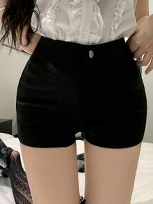 Dazy Tall Women's Fitted Elegant Basic Casual Shorts Going Out Night Black Summer - Black - View 6