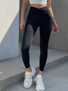 Livesso Tall 女款純色高腰休閒百搭日常穿著緊身內搭褲 - 黑色 - 查看 5