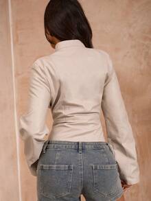 Opulessa Women's Fashion Elegant Double-Breasted Long Sleeve Jacket For Daily Wear - Apricot - View 3