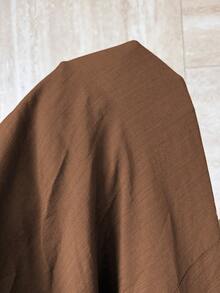 Roveilla Women's Plus Size Single-Ply Bamboo Linen Brown Shirt Collar V-Neck Waist Darted Side Seams Tie Bow Cuffed Short Sleeve Long Dress Formal Vacation - Coffee Brown - View 7