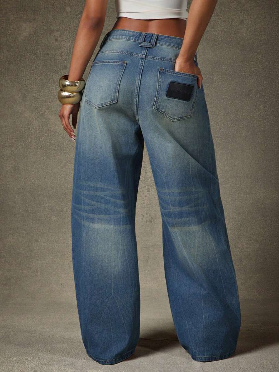 Denimoi Women's Casual Washed Distressed Wide Leg Jeans - Light Wash - View 1