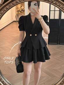 SHEIN MOD Blazer Wanita Ukuran Besar Warna Polos Kasual Serbaguna untuk Pemakaian Sehari-hari - Hitam - View 6