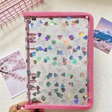A5 Large Capacity Glitter Heart Zipper Binder, Portable Sticker Refill Notebook Set, Includes PP Transparent Refill Pages, A5 Transparent Refill Inserts, File Folder, Stamp Album, Sticker Album, Photo Album, Nail Art Album, Savings Planner - A5 Flashing Heart - View 8
