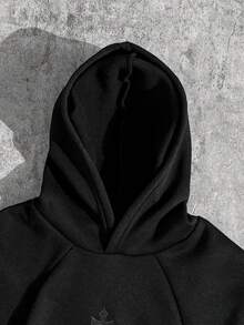 SHEIN 青少年男孩黑色秋季街頭風衛衣，3D十字刺繡拼接設計，柔軟舒適面料，百搭版型，適合街頭出遊、休閒日常穿著及春秋日常 - 黑色 - 查看 5