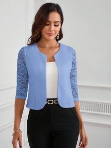 SHEIN Clasi 女款蕾絲拼接休閒百搭日常通勤夾克 - 淺藍色 - 查看 6