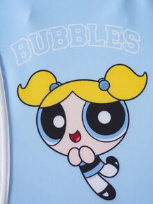 THE POWERPUFF GIRLS X SHEIN Young Girl Cartoon Print One-Piece Swimsuit Cover-Up Shorts - Blue - View 4