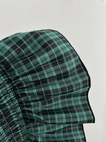 Elamini 春夏女童無肩帶荷葉邊蝴蝶結修身上衣 - 綠色 - 查看 3