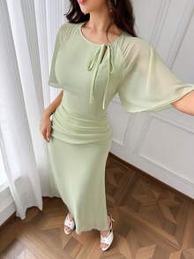 Modelyn 女款夏季優雅素色洋裝 - 綠色 - 查看 7