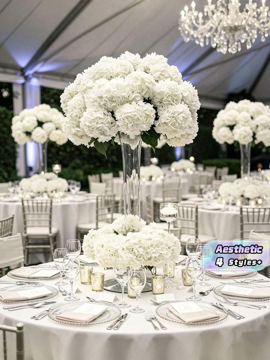10/15/25/30Pcs White Artificial Hydrangea Flowers With Stems, Ideal For Wedding Bouquets, Tabletop Centerpieces, Home Indoor & Outdoor Ornaments, Birthday Gift, Party Layout, Wedding Supplies & Romantic Floral Decor - Multicolor - View 1