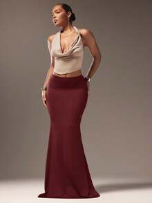 Hauture Plus Size High Waist Maxi Skirt - Burgundy - View 1