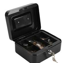 Black Metal Cash Box With Anti-Theft Combination Lock, Detachable Tray For Storing Cash, Coins And Valuable Items, Lightweight And Compact, Sturdy Metal Material, Strong Durability, Suitable For Stores, Offices And Homes, Used For Storing Cash - Black - View 5