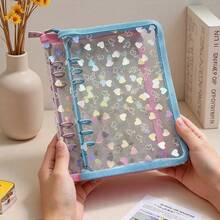 A5 Large Capacity Glitter Heart Zipper Binder, Portable Sticker Refill Notebook Set, Includes PP Transparent Refill Pages, A5 Transparent Refill Inserts, File Folder, Stamp Album, Sticker Album, Photo Album, Nail Art Album, Savings Planner - A5 Flashing Heart - View 13
