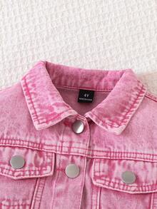 SHEIN 少女牛仔夾克外套 春季新品 時尚牛仔女郎休閒學院風 日常百搭簡約版型 經典款 - 粉色 - 查看 7
