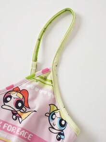 THE POWERPUFF GIRLS X SHEIN 女款卡通印花條紋拼接細肩帶睡裙 - 彩色 - 查看 6