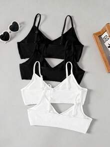 SHEIN Tween Girl 3件組 白色粉色黑色 簡約基本款 舒適抓皺加墊抹胸內衣 - 彩色 - 查看 2