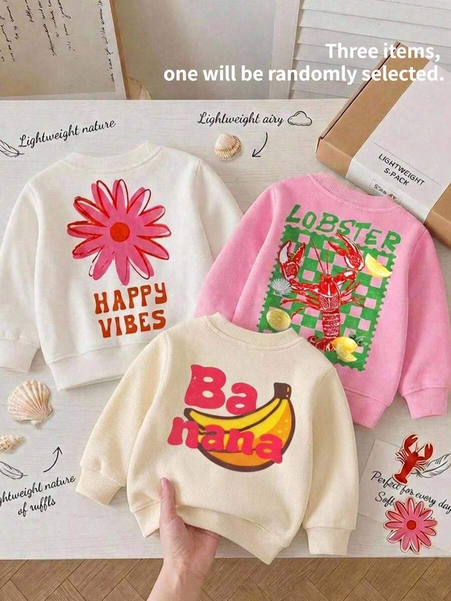 SHEIN Baby Girl Cute Banana Pattern Autumn Sweatshirt - Apricot - View 1