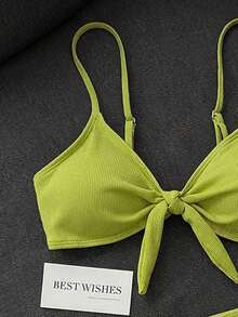 Swim Mod Women's 2-Piece Bikini Swimsuit Set, Double Shoulder Straps, Olive Green Ribbed Fabric, Two Pieces Swimwear For Beach, Island, Pool Party, Casual Versatile - Green - View 4