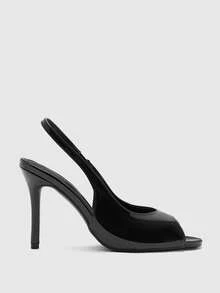 CUCCOO BIZCHIC Spring And Summer Women Open-Toed Slingback Patent Leather Small Square Toe Open Toe Stilettos - Black - View 2
