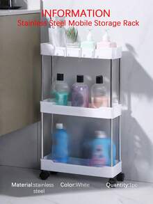 1pc 3/4-Tier Narrow Rolling Storage Cart For Bathroom - Stainless Steel Bracket Mobile Storage Rack, Easy-Sliding Wheels, Multi-Functional Gap Storage Rack, Suitable For Bathroom Organizers, Mobile Storage Cart | Modern Storage Solution - Multicolor - View 11