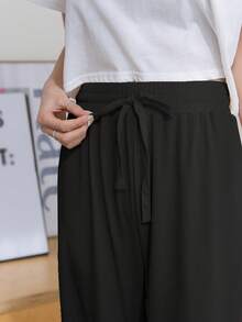 Dazy Tall Women's Casual Elastic Waist Drawstring Tie Long Pants For Daily Lounge Wear Autumn Black - Black - View 3