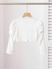 SHEIN 女孩優雅飾邊長袖抓皺袖秋季夾克外套 - 彩色 - 查看 2