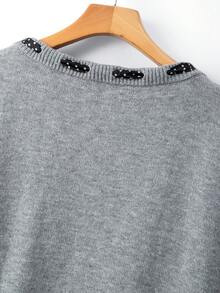 GlowEve CURVE Plus Size Elegant Polka Dot Bowknot Off-Shoulder Long Sleeve Pullover Sweater Fall - Grey - View 7