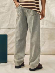Norleigh Loose Men's Solid Baggy Jeans With Slant Pockets - Medium Wash - View 3