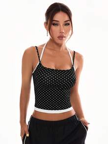 Dewbera Dewbera 女款百搭波點印花拼色性感運動背心 - 彩色 - 查看 4