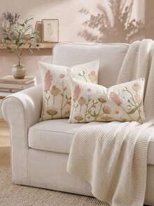 Cirelle 1pc/2pcs Boho Embroidered Throw Pillow Covers, Pastel Wildflower Botanical Cushion Case, Textured Boucle Floral Pillowcase For Sofa Couch Bedroom (No Insert) - Pink - View 2