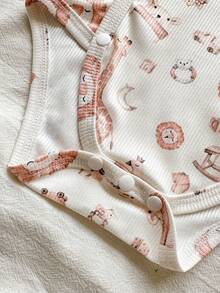 SHEIN Vintaside Kids 新生兒春秋款白色純色交叉前襟舒適可愛趣味優雅極簡時尚長袖彈性連身衣多件套裝 - 彩色 - 查看 8