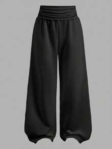 SHEIN Celana Jogging Kasual Longgar Berkerut Warna Hitam untuk Remaja Perempuan - Hitam - View 2