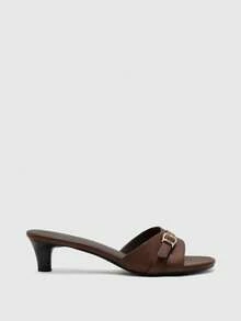 CUCCOO BIZCHIC Zapatos de mujer con punta redonda, sandalias de tacón alto elegantes de color marrón para ir al trabajo, uso casual de primavera y verano con estilo Old Money - Marrón Chocolate - Ver 2