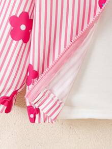 SHEIN Elladie kids 女童條紋花卉印花連帽休閒日常長袖外套 - 粉色 - 查看 9