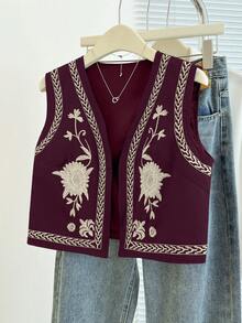 Franclia Chaleco/Chaqueta de mujer con bordado estilo occidental - Rojo violeta - View 5