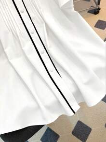 GlowEve CURVE 春夏新款黑白彼得潘領百搭可愛圓領大尺碼女式襯衫 辦公正式休閒優雅 - 黑與白 - 查看 6