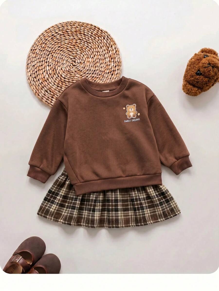 SHEIN 女嬰秋冬可愛拼色長袖洋裝 - 彩色 - 查看 1