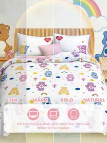SHEIN X Care Bears 3件組卡通動畫雙面印花被套組，磨毛材質，柔軟保暖，多尺寸可選，適用單人床/雙人床/Queen床/King床，可機洗 - 多色1 - 查看 10