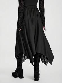 Breakform Gothic Halloween Stretch Skirt With Flocked Panels And Sheer Bell Sleeves-Vintage  Print, Dark Romantic Styl - Black - View 3