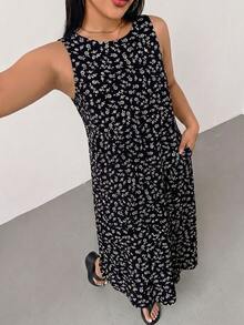 SHEIN Essnce 休閒度假風浪漫碎花大尺碼女款短袖洋裝 - 彩色 - 查看 5