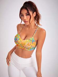 SHEIN Sovereign Charm 女款彩色豹紋露背設計運動內衣 - 彩色 - 查看 2