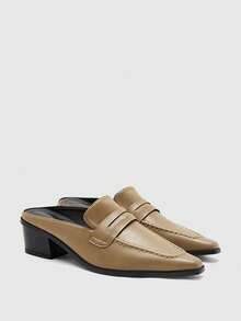 CUCCOO BIZCHIC Pointed Toe Mules, Retro Westerly Thick Heels, Shoes. Fall Shoes - olive - View 6