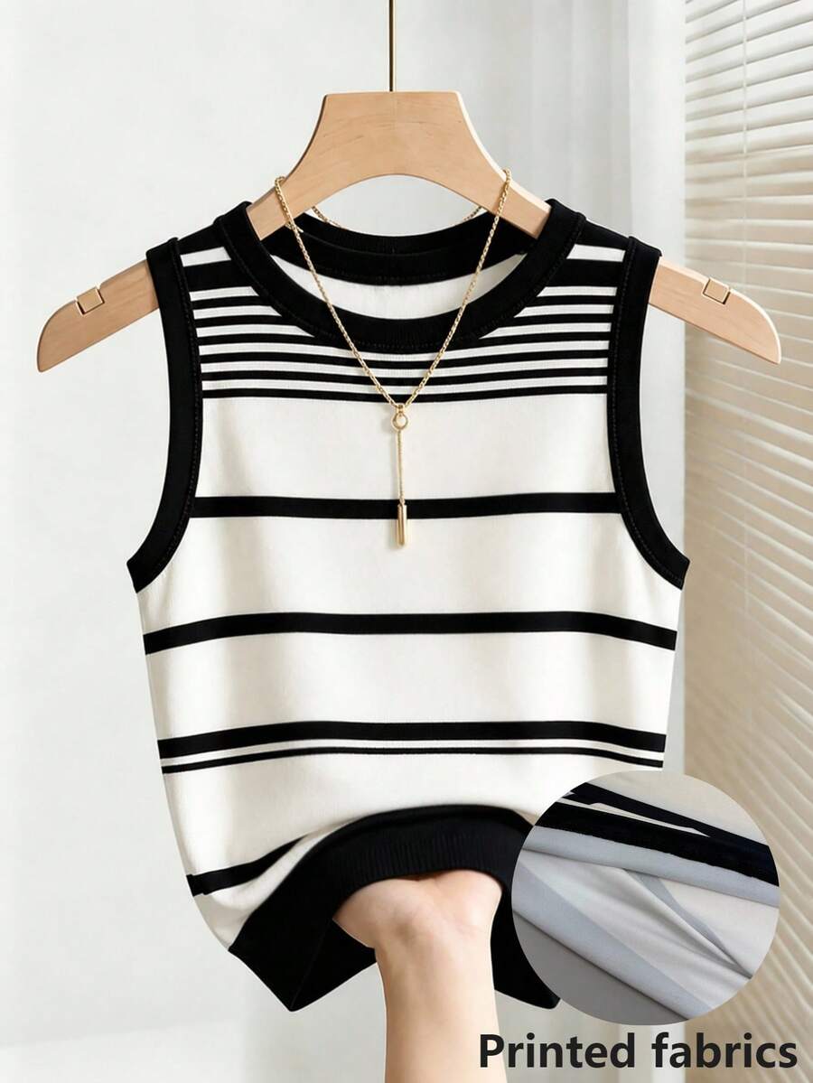 Franclia Women's Summer Casual Vacation & Commute Contrast Stripe Print Fitted Comfortable Tank Top - Multicolor - View 1