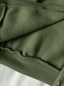 SHEIN Vintaside Kids 女嬰休閒純色保暖內裡連帽拉鍊外套，適合秋冬穿著 - 軍綠色 - 查看 4