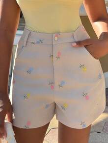 Alexandranx Women's Summer Casual Floral Embroidery Shorts - Apricot - View 6
