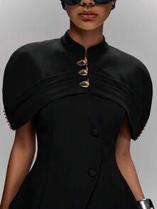 LYSMO Women's Metal Button Design Sleeveless Jacket And Single-Breasted Vest Suit Set - Black - View 7