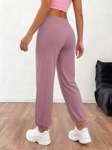 Easithlete Easithlete Celana Jogger Wanita Minimalis Serbaguna Warna Polos untuk Pemakaian Sehari-hari - Mauve Purple - View 4