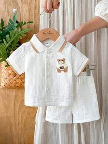 SHEIN Vintaside Kids Newborn Baby Boy Gentleman Style Short Sleeve Outfit, Simple Artistic Casual Summer Wear For Newborns - White - View 6
