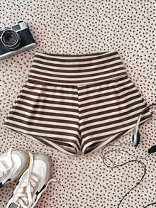 SHEIN Tween Girl Striped Colorblock Casual Versatile Daily Shorts - Multicolor - View 4