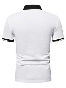 Calvornis 男士刺繡Logo裝飾極簡日常短袖 Polo 衫，正式款 - 白色 - 查看 2