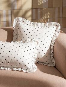 1pc Pink Polka Dot Print Lace Pillowcase/Cushion Cover, 100% Polyester Fabric, Soft And Breathable, No Pillow Insert Included, Suitable For Casual Home Decor, Indoor Sofa, Bedroom, Dorm, Bedding. Machine Washable, Suitable For All Seasons. - Multicolor - View 5